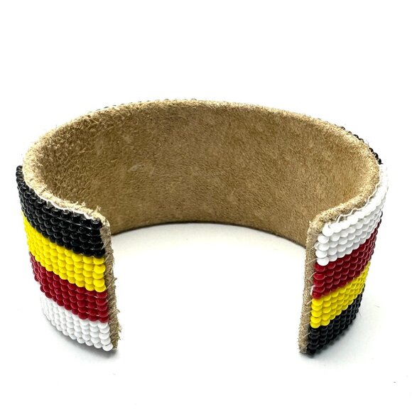 Navajo Beaded Leather Cuff Bracelet — Hand-Loomed — OS — NWOT - Picture 5 of 6